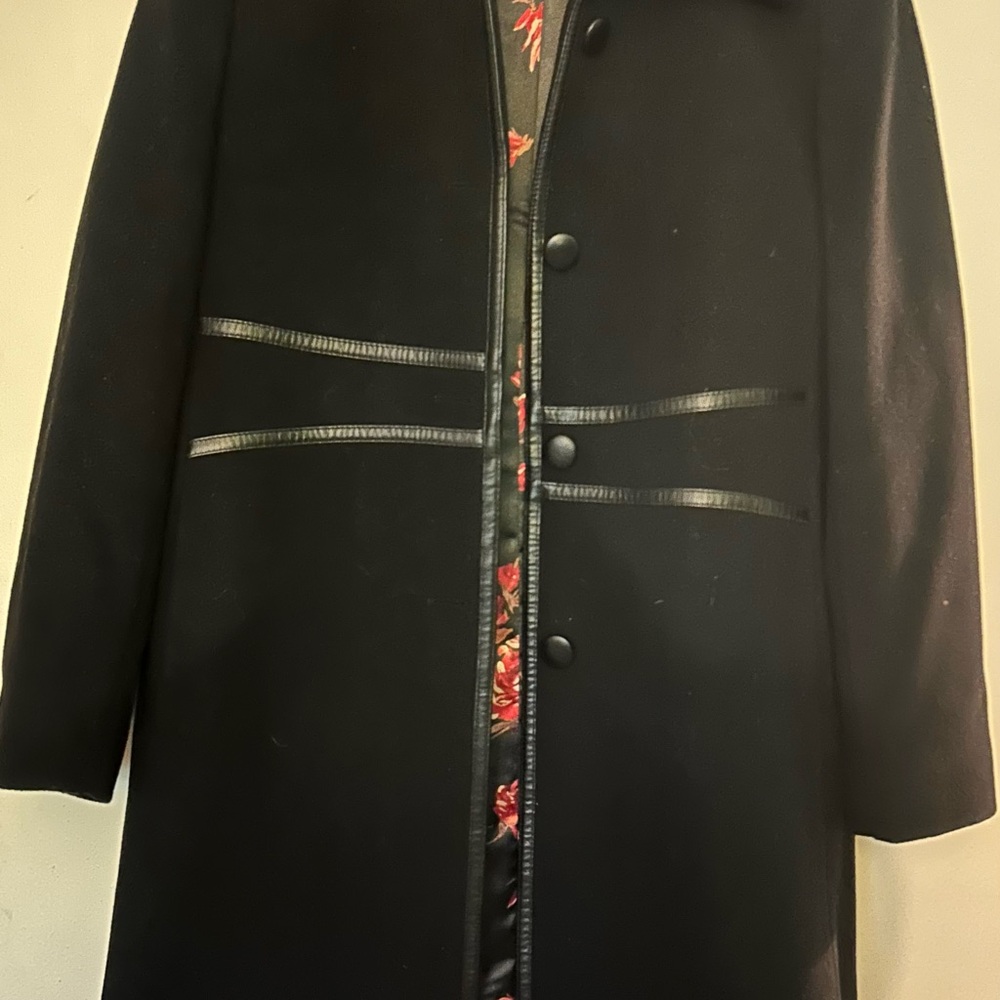 Via Spiga Black Trench Coat with Leather Accents